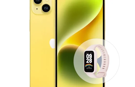 amarillo iphone 14 con smart band 9 active